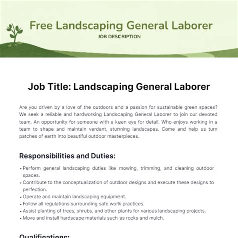 Landscaping General Laborer Job Description Template Edit Online
