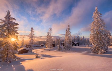 Wallpaper Winter The Sun Rays Light Snow Home Norway Images For