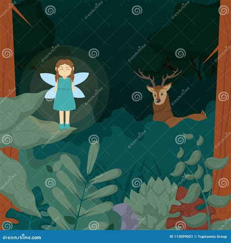 Forest Fairy With Deer Stock Vector Illustration Of Dark 113099051