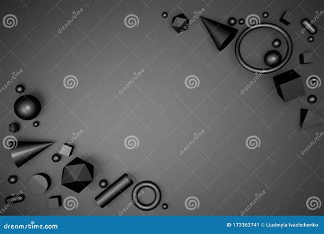3d Render Of Abstract Geometric Shapes On A Black Background Stock