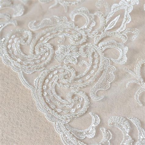 Heavy Bead Lace Fabric For Bridal Dress Ivory Cord Lace Beaded Lace