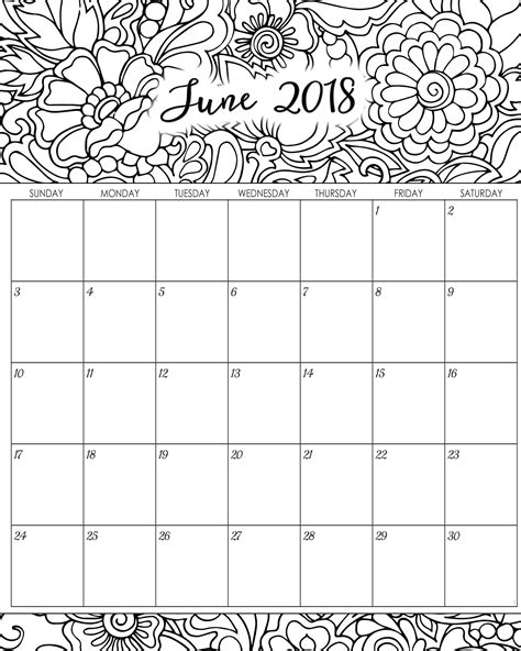 Blank June 2018 Calendar Printable Monthly Calendar Oppidan Library