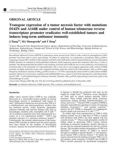 Pdf Transgene Expression Of Tumor Necrosis Factor With Mutations