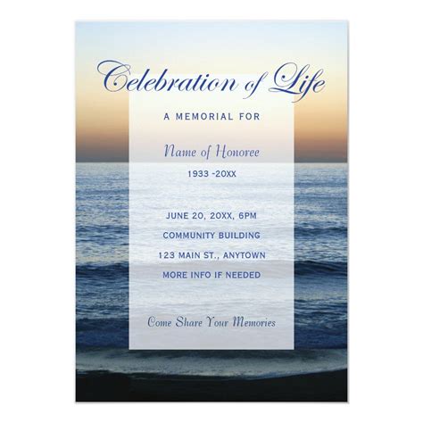 Ocean Blue Celebration Of Life Memorial Invitation