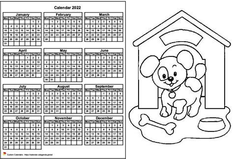 Printable Coloring Calendar 2022