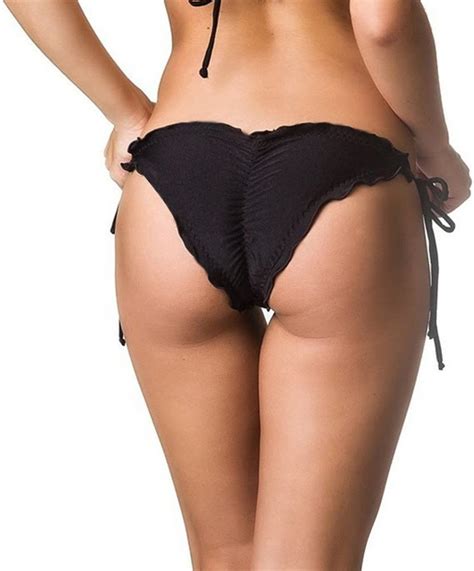 Feeshow Cheeky De La Mujer Brazilian Swimwear Thongs Scrunch Bikini Bottom Tie Side Negro