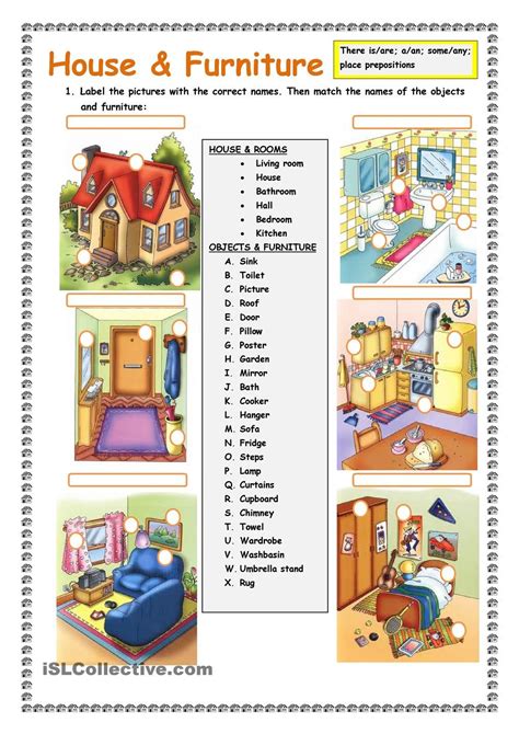 house and furniture vocabulary exercises pdf exercise poster