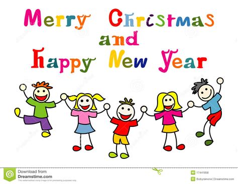 See more ideas about happy new year cards, new year card, card making. Christmas And New Year Card With Happy Kids Stock ...
