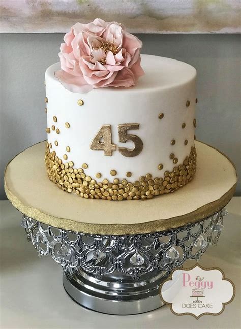 Gold Sequined 45th Birthday Cake With Dusty Pink Sugar Flower