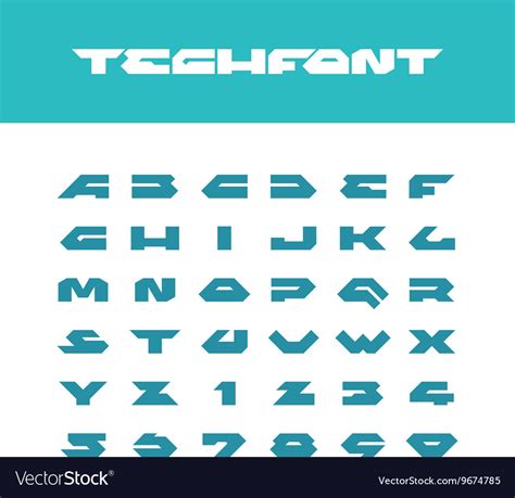 Tech Font Wide Bold Poster Cornered Letters Vector Image