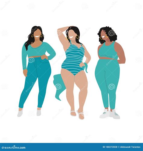 Model Plus Size In Blue Clothes Flat And Beautiful Style On White