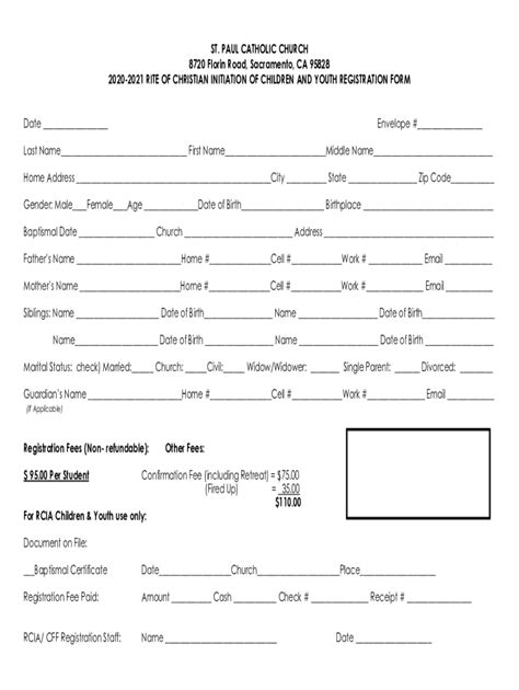 Fillable Online Rcia Registration Form Children 0 Youth 2020pdf Fax