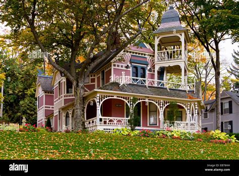 A Colonial Home With Fall Foliage Color In Petoskey Michigan Usa