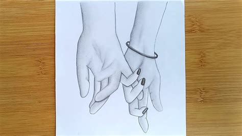 Romantic Couple Holding Hands Pencil Sketch Tow Lover