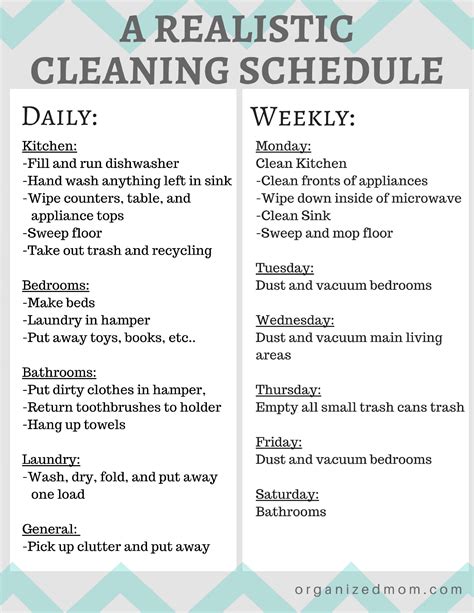 cleaning schedule for home printable