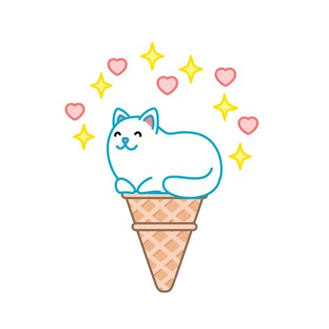 Cute Cat Ice Cream Illustration Ice Creams Looks Three Kawaii Stock