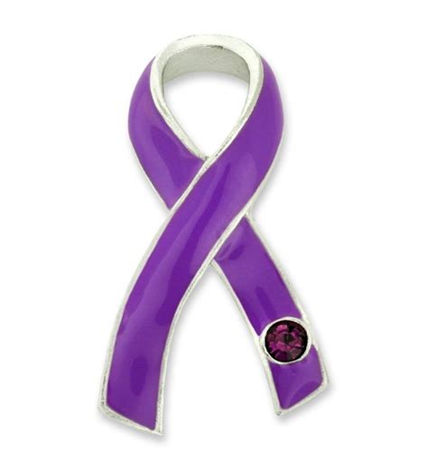 Pinmarts Purple Awareness Ribbon With Rhinestone Enamel Lapel Pin