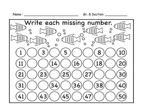 Missing Numbers 1 50 Worksheet Missing Numbers1 50 Worksheet