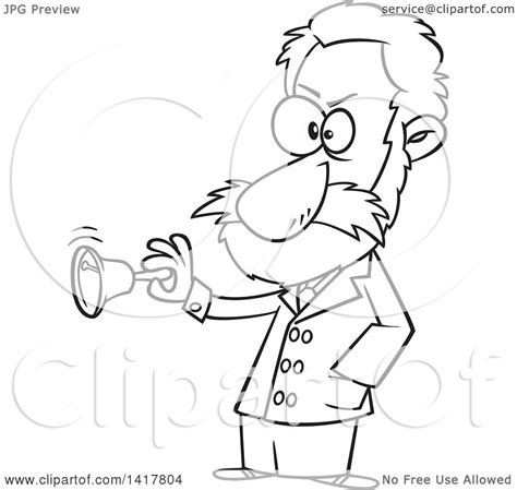 Clipart Of A Cartoon Black And White Physiologist Ivan Pavlov Ringing