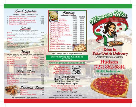 Mamma Mia Pizzeria Menus In Hudson Florida United States