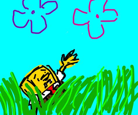 A Sponge Sinking Into A Lawn Drawception