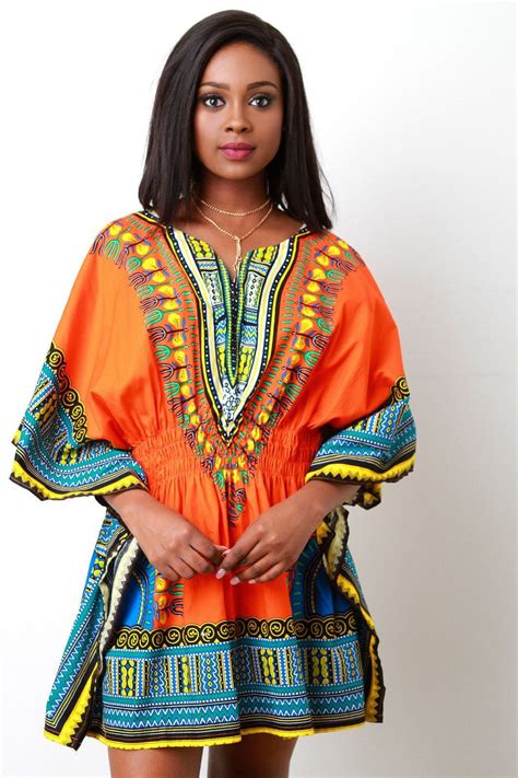 African Print Orange Dashiki Women Dress 22313 Womens Maxi Dresses
