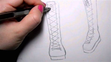 How To Draw Manga Shoes Tall Lace Up Boot Youtube