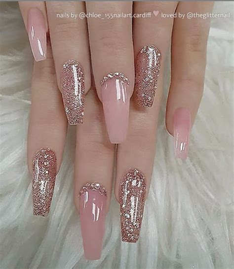 50 Pretty French Pink Ombre And Glitter On Long Acrylic Coffin Nails Design Page 42 Of 53