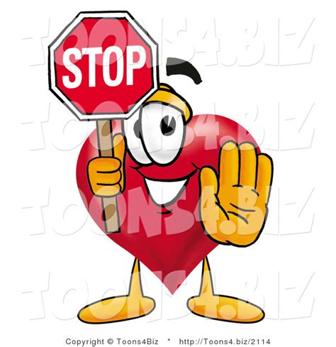 Illustration Of A Cartoon Love Heart Mascot Holding A Stop Sign By