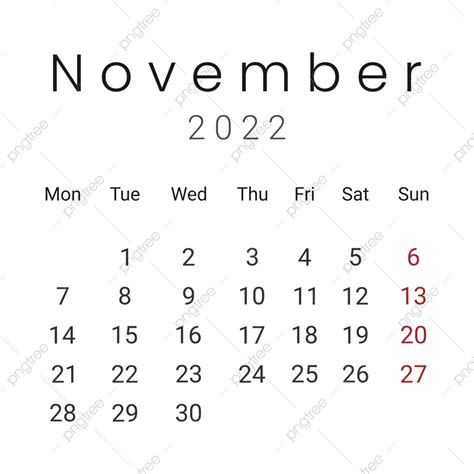 Gambar Ilustrasi Kalender November 2022 Sederhana November November
