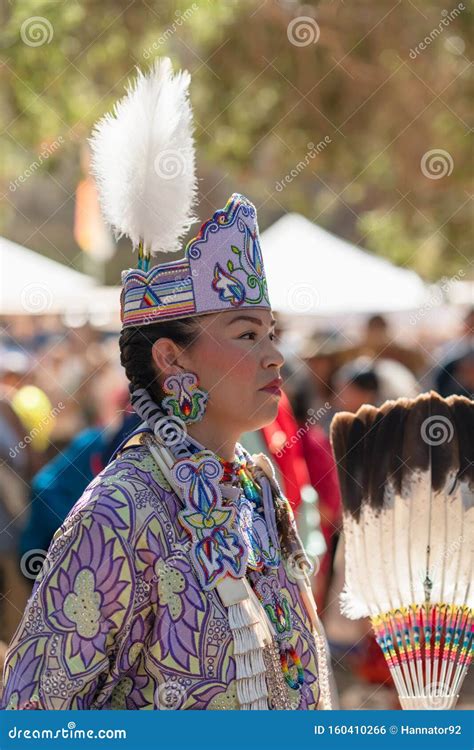 Pow Wow Portrait Of Native American Woman In Full Regalia Editorial