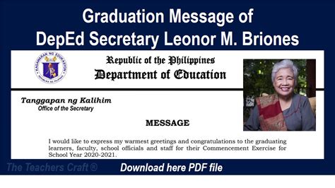 Graduation Message Of Deped Secretary Leonor M Briones 2020 2021 The
