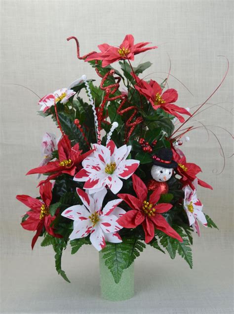 No Cc010 Holiday Christmas Silk Flower Cemetery Cone Vase Arrangement