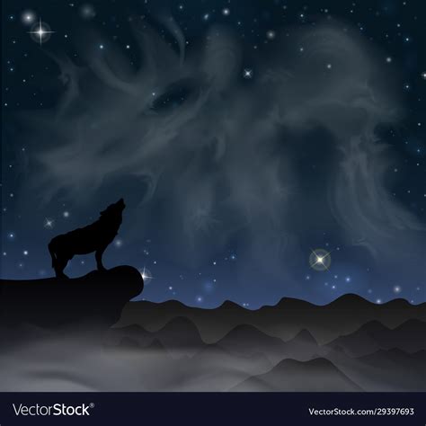 Mountain Wolf Howls At Moon Under Sky Royalty Free Vector