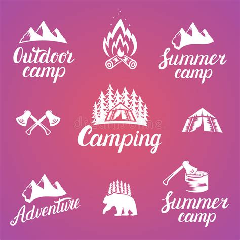 set of camping summer camp outdoor and rock climbing vintage logos emblems labels badges