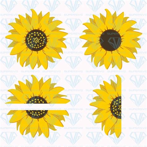 Three Sunflowers Are Shown With The Letter V On Each Side And One Is Yellow