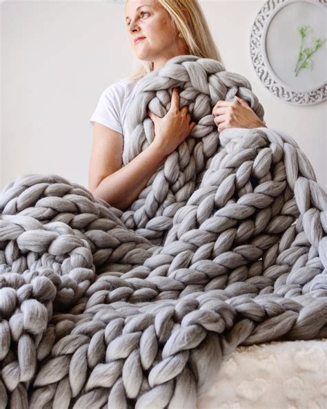 Giant Blanket 100 Merino Wool Blanket Chunky Knit Blanket Etsy