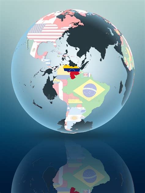 Venezuela On Globe With Flags Stock Image Image Of Venezuela America