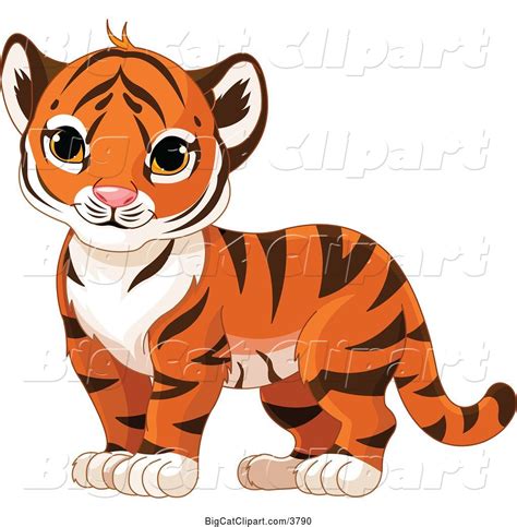 Vector Clipart Of A Tiger Cub Standing By Pushkin 3790