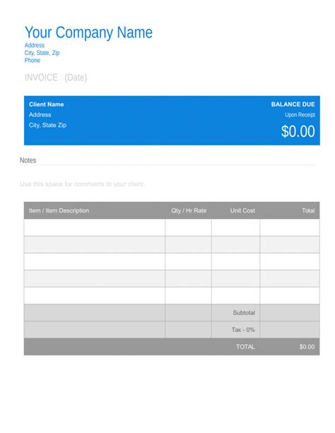 24 Format Microsoft Blank Invoice Template Download For Microsoft Blank