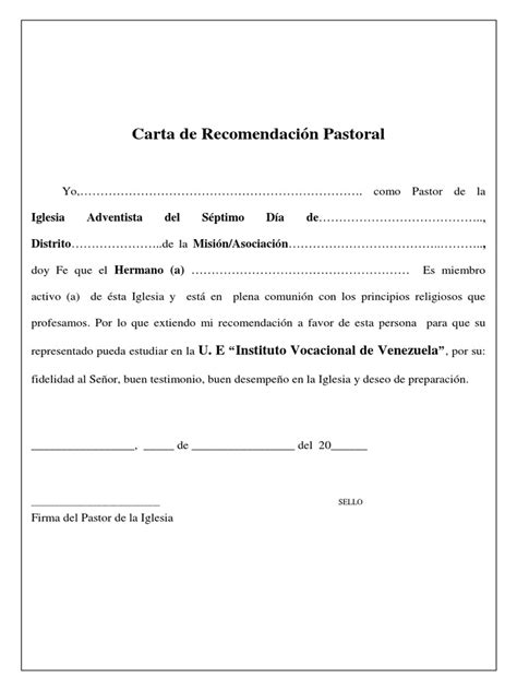 Carta De Recomendación Pastoral