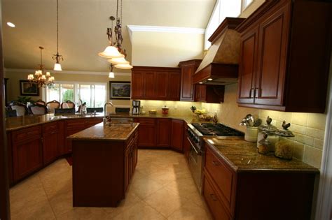 The island's four, with one end usually attached to a wall. angled peninsula kitchen
