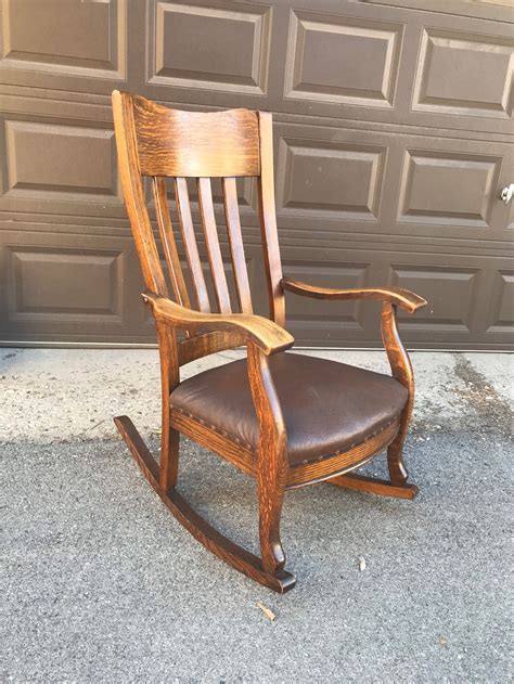 Antique Oak Rocking Chair Wooden Padded Rocking Chair Etsy