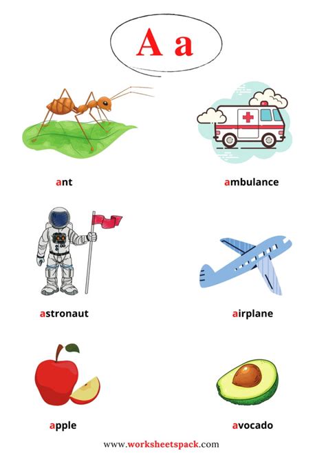 COMMON WORDS BEGIN WITH THE LETTER A  Free Printable Worksheets Pack