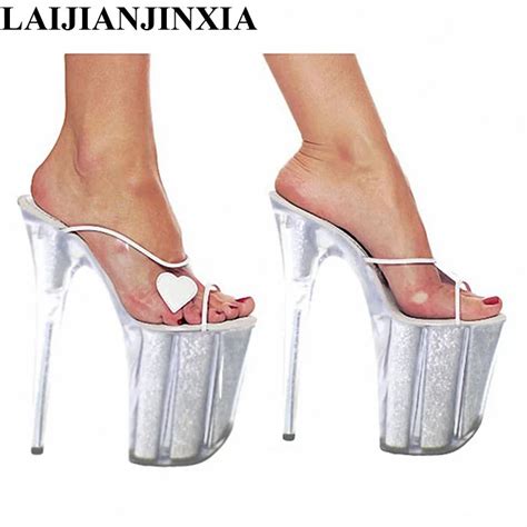 Laijianjinxia New Sexy High Heel Slippers Fashion Women Platform Exotic Dancer Shoes 20cm Super