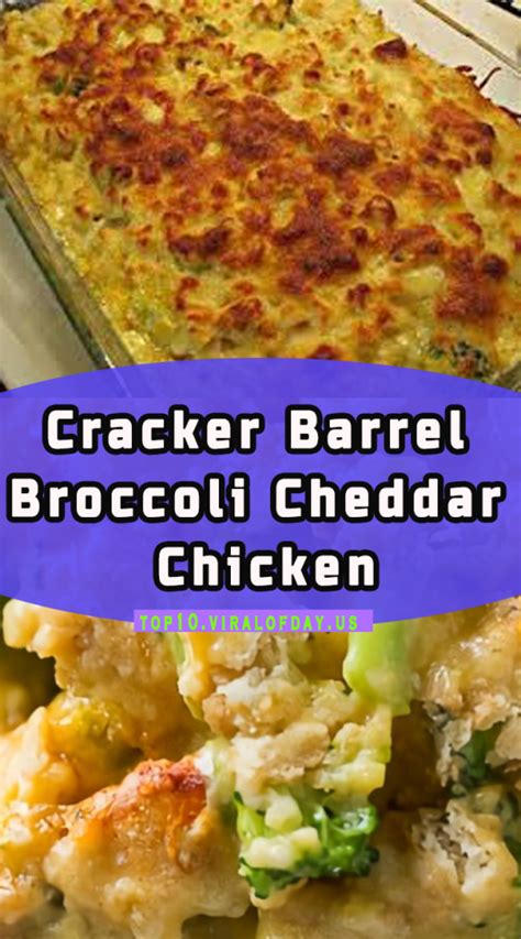 Add broccoli to chicken that has been covered with the cheddar soup. Cracker Barrel Broccoli Cheddar Chicken | Broccoli cheddar ...