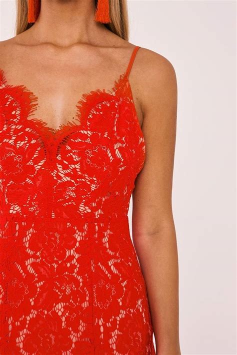 Billie Faiers Red Eyelash Lace Strappy Midi Dress In The Style Ireland