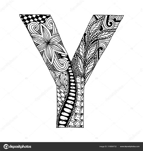 Zentangle Stylized Alphabet Letter Doodle Style Hand Drawn Sketch Font