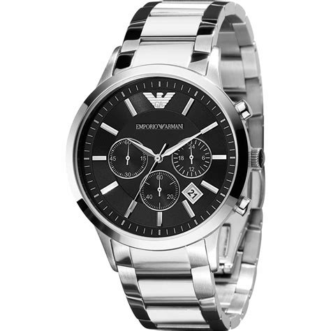 Emporio Armani Mens Chronograph Black Dial And Stainless Steel