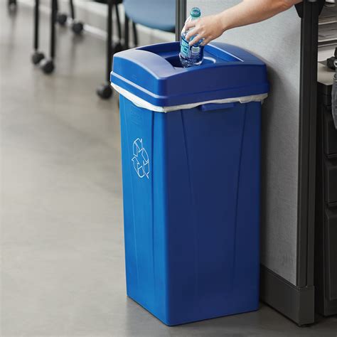 Carlisle 23 Gallon Blue Square Recycle Bin Kit With Bottle Can Hole Lid
